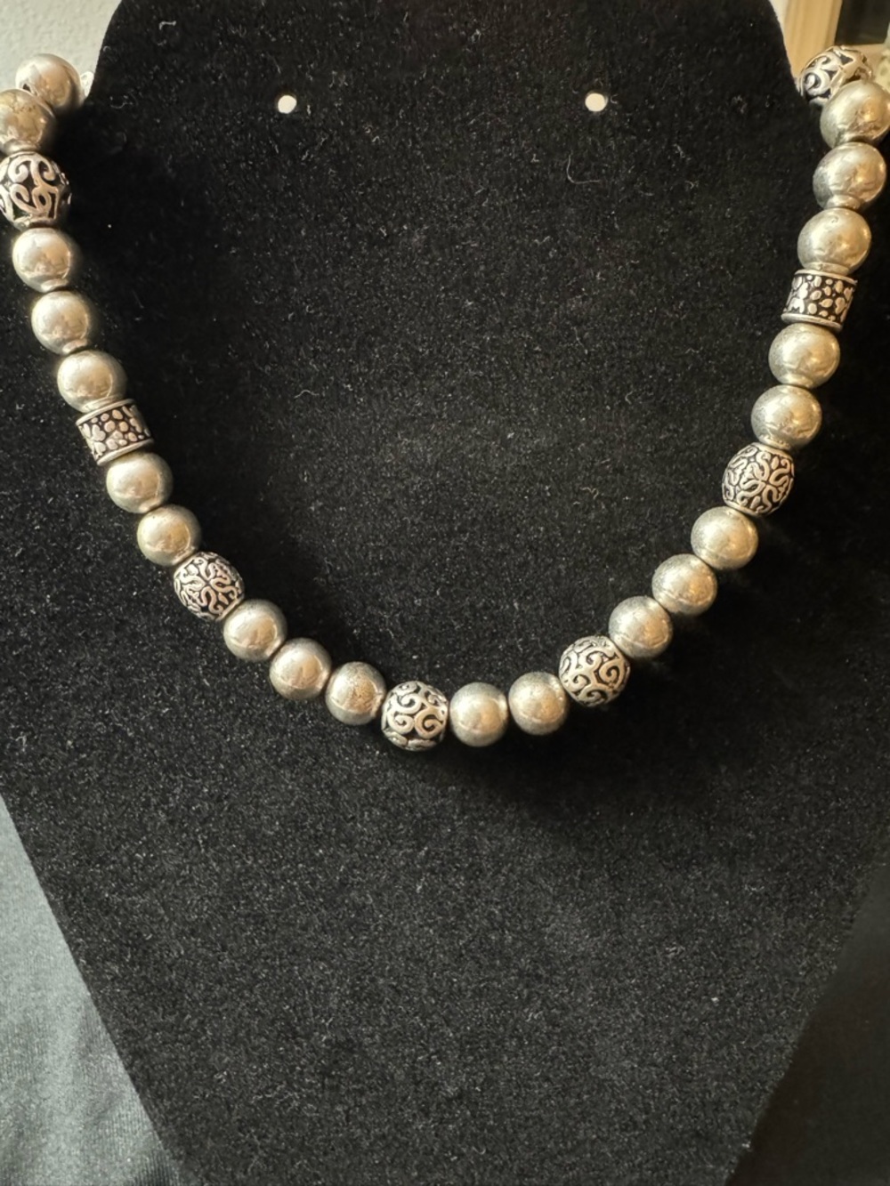 Artisan Style Silver Tone Beaded Necklace - Statement Ball & Filigree - Picture 6 of 6